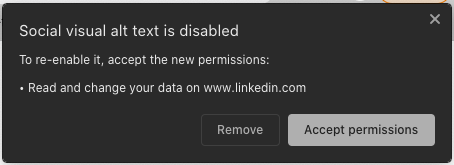 Chrome permissions dialog to accept LinkedIn addition